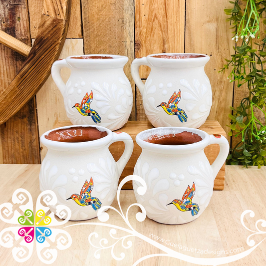 Set of Colibri White Espiga Clay Mugs - Set Taza Barro