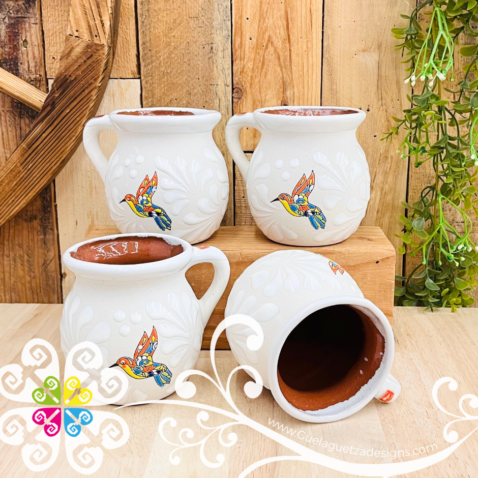 Set of Colibri White Espiga Clay Mugs - Set Taza Barro