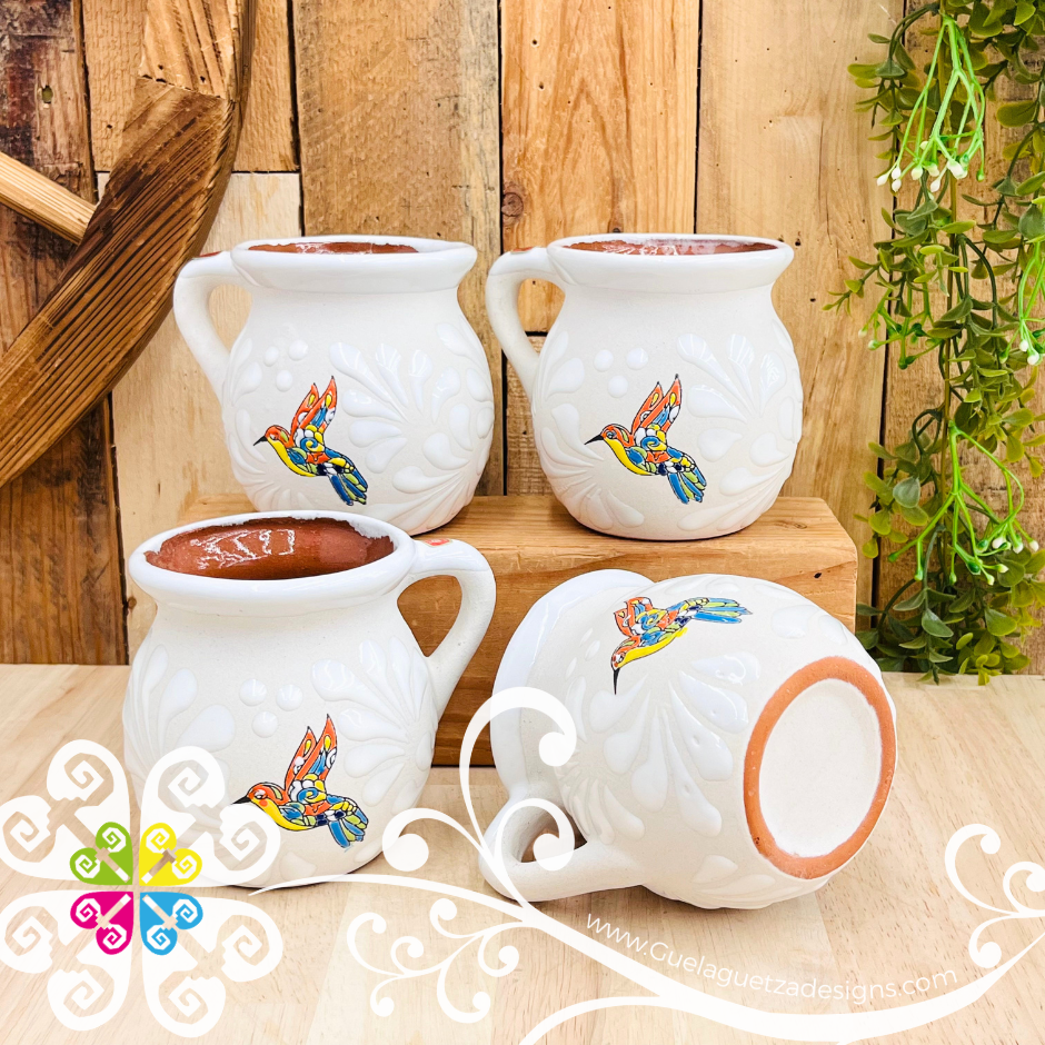 Set of Colibri White Espiga Clay Mugs - Set Taza Barro
