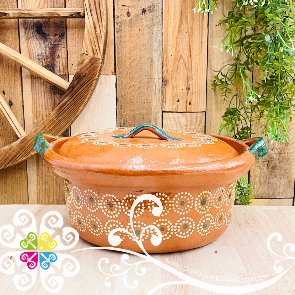 Large Puntos Capula Sencillo Tall Cazuela Barro con Tapa - Capula Sencillo Clay Cazuela