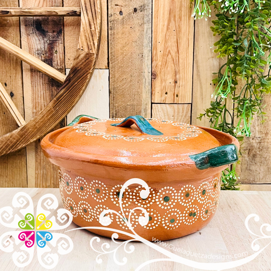 Large Puntos Capula Sencillo Tall Cazuela Barro con Tapa - Capula Sencillo Clay Cazuela