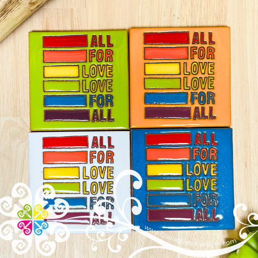 Set of 4 All for Love Coaster Set -  Set of Clay Coasters