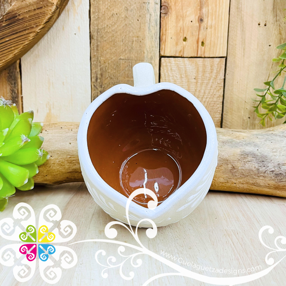 Set of 4 Medium Engobe / White Corazon Clay Mugs - Set Taza Barro