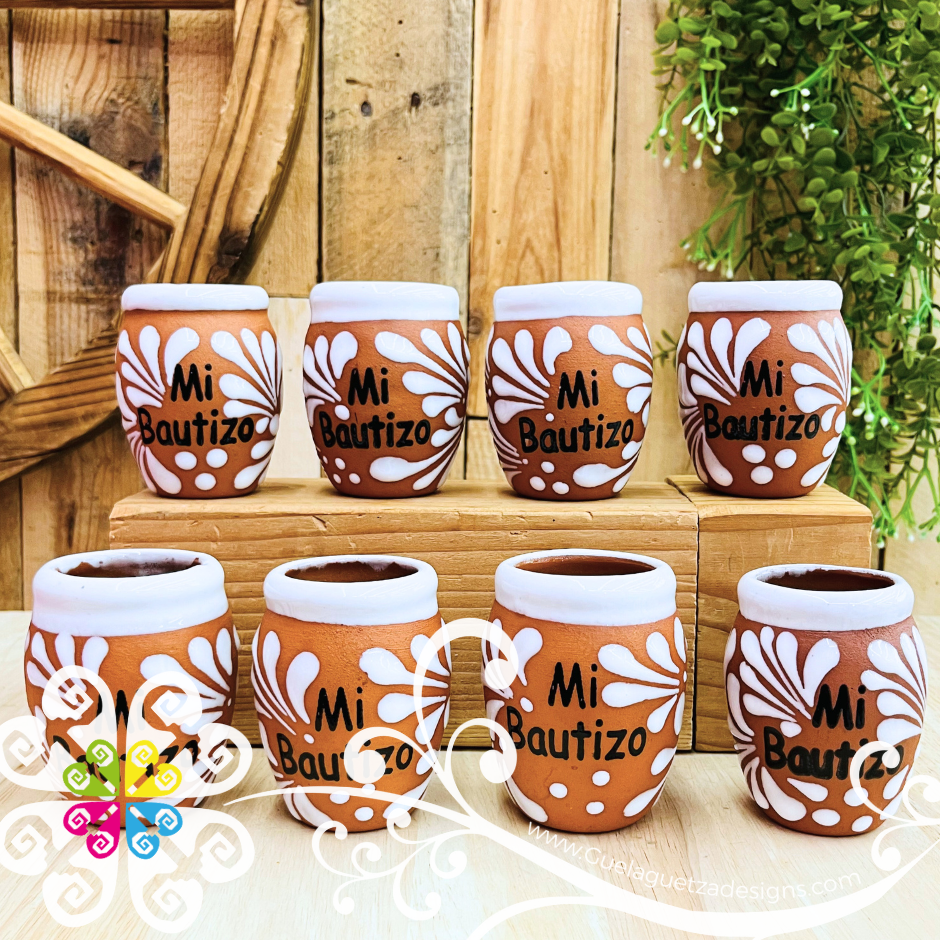Mi Bautizo - Natural/White Tequilero Set - Clay Tequilero Set