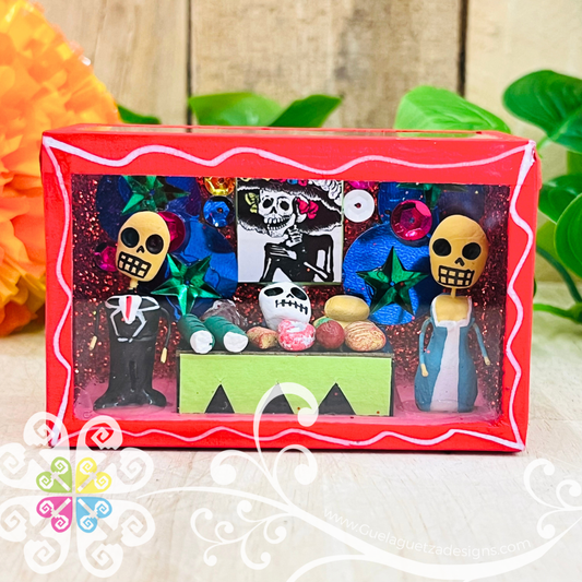 Red Mini Square Day of Dead Mexican Box Decor - Cajita Decorativa Barro Cocido