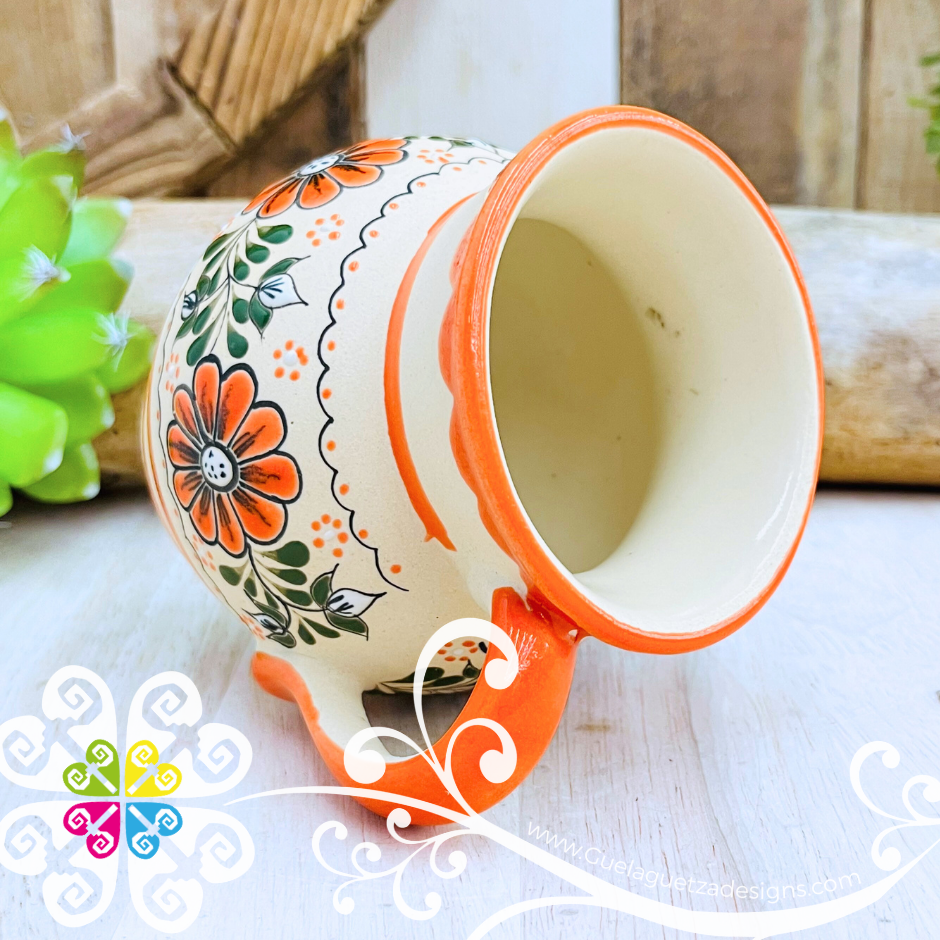 Orange Taza Ponchera Flores - Barro Alta Temperatura - Single Clay Mug