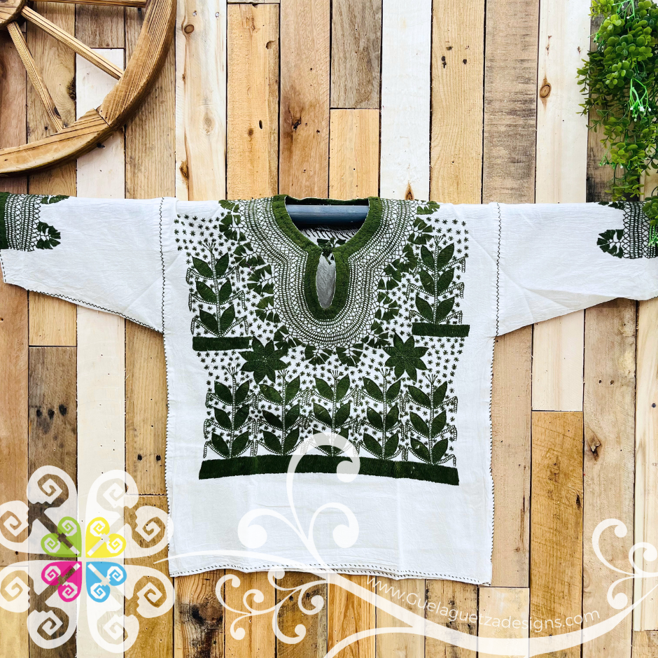 Medium Solid Colors Milpa Embroider 3/4 Sleeve Top - Blusa Bordada