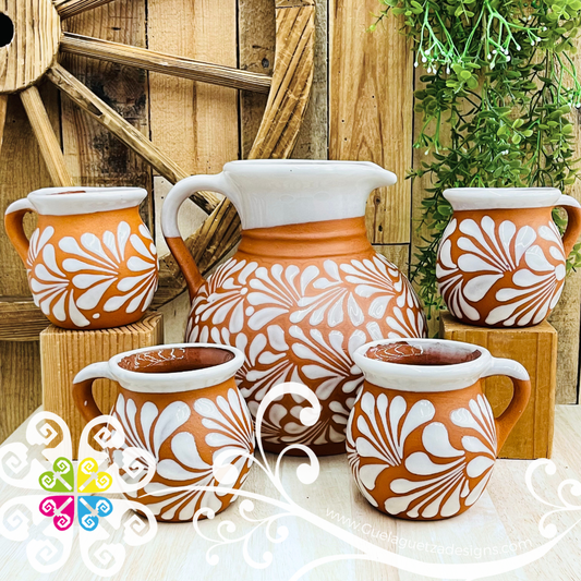 Natural/White Espiga Bola Pitcher Set - 4 Mugs