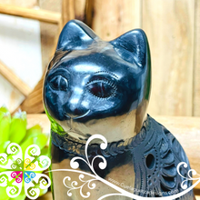 Medium Seated Cat Black Clay Figure - Barro Negro Oaxaca