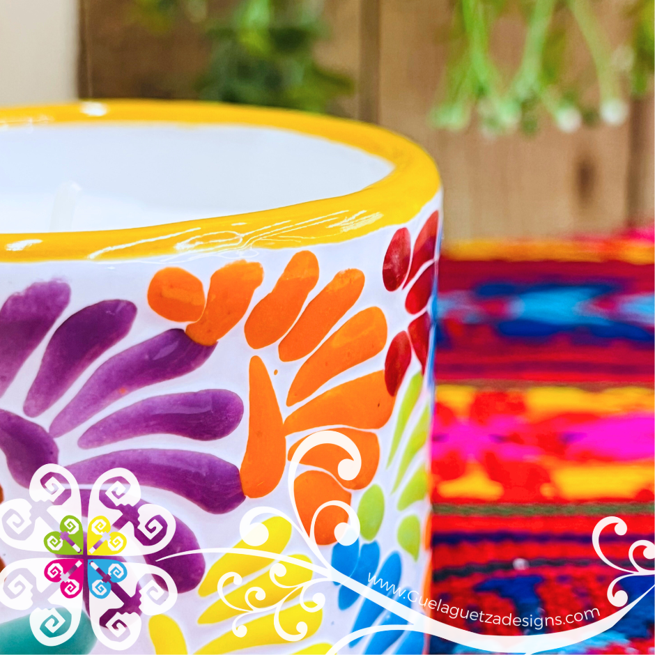 Medium Tazon Multicolor Talavera Candle - Artisan Candles