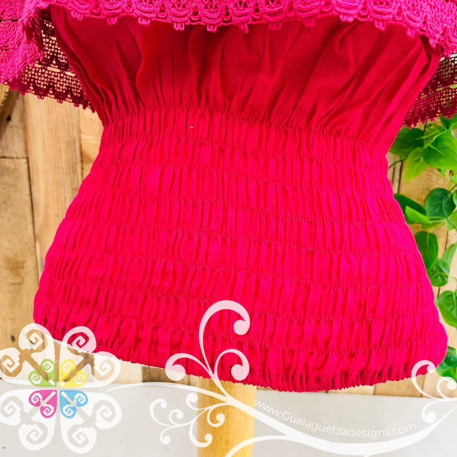 Fuchsia Campesina Embroider Crop Top- Women Top
