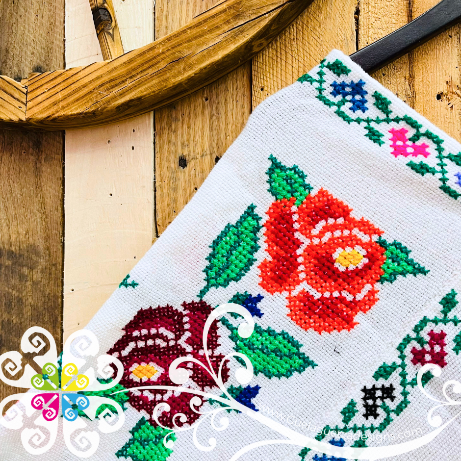 Plus Size Guadalupe Design White Embroider Poncho - Mañanita