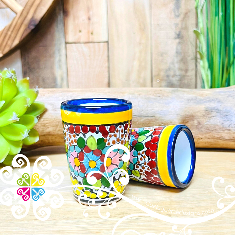 Yellow Floral Bouquet Talavera Set Tequilero