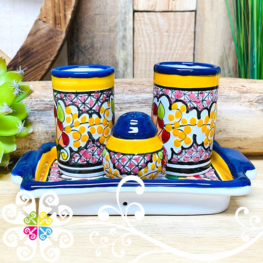 Tequilero Tray Set with Salt Shaker - Multicolor Talavera