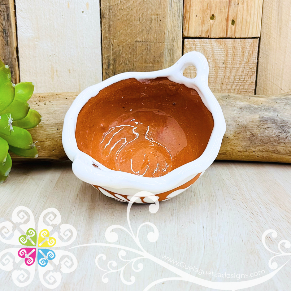 Set of 4 Small Natural with White Espiga Cazuelita Clay Bowl