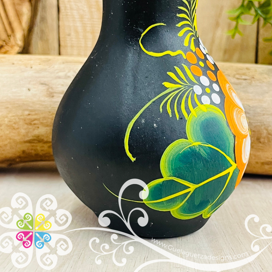 Small Black Clay Handpainted Vase - Barro Negro Oaxaca