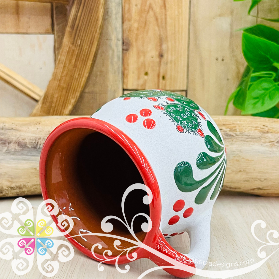 Set of Nopal White Espiga Clay Mugs - Set Taza Barro