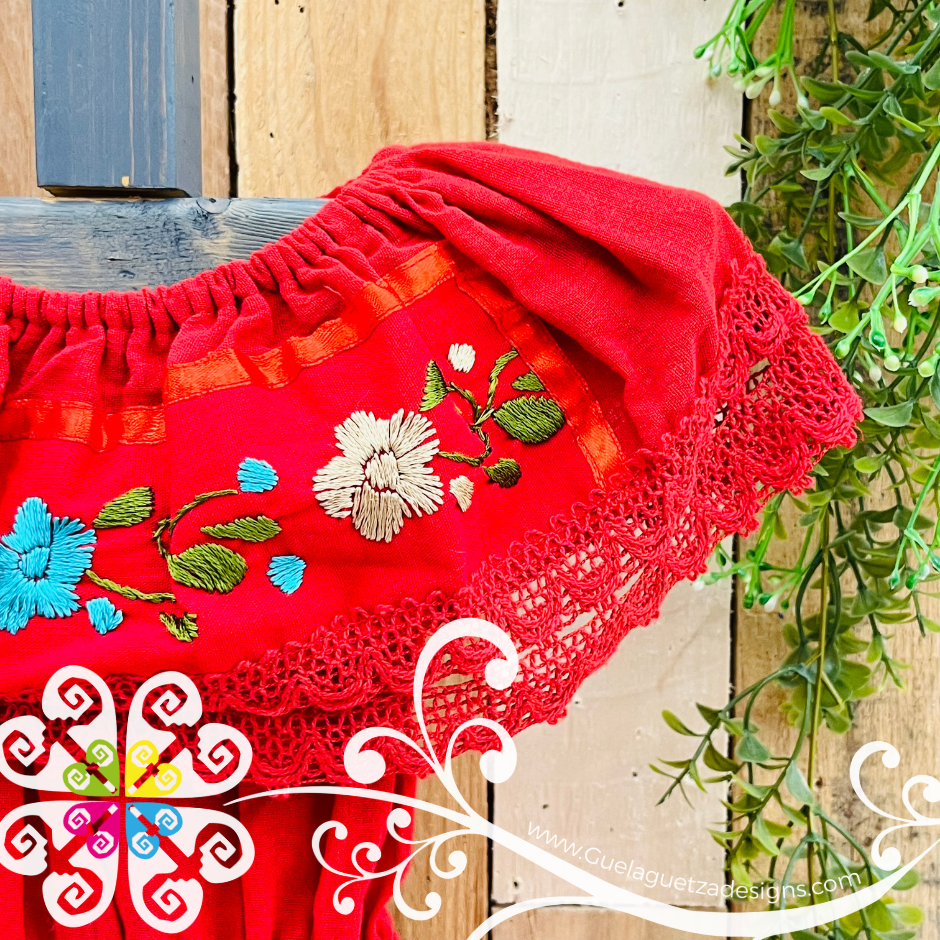 Red Aro Embroider Campesino Children Dress