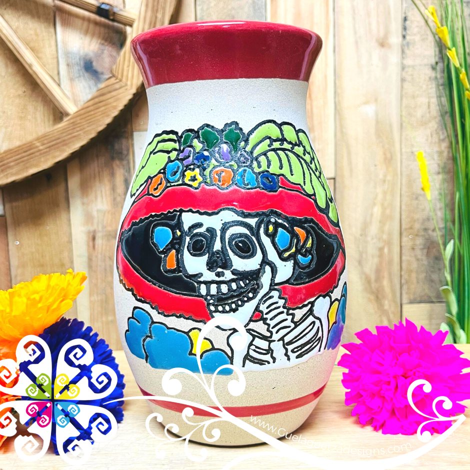 Red Catrina Ovulo Vase - Mexican Home Décor