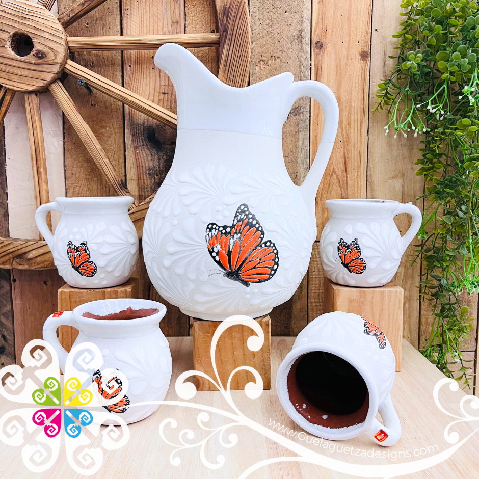 Mariposa White Espiga Pato Pitcher Set - 4 Mugs
