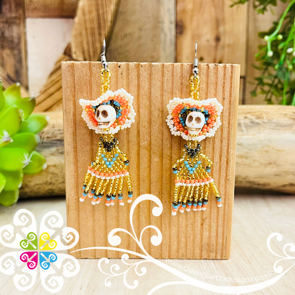 Small Beaded Dancing Catrina Earrings