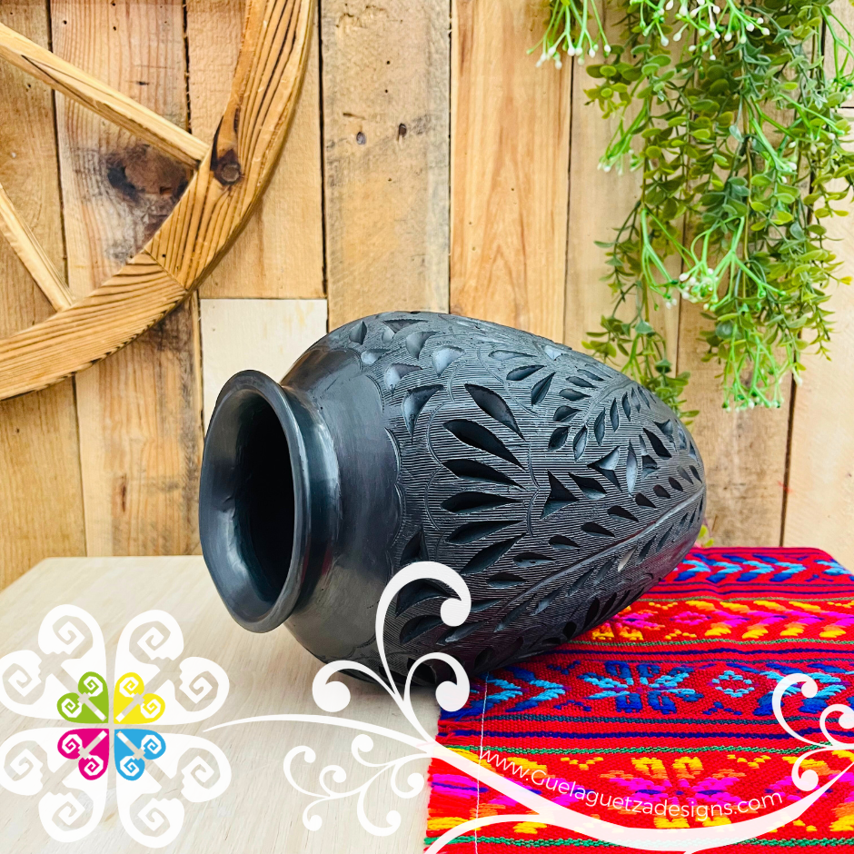 Large Calado Tibor Black Clay Vase - Barro Negro Oaxaca