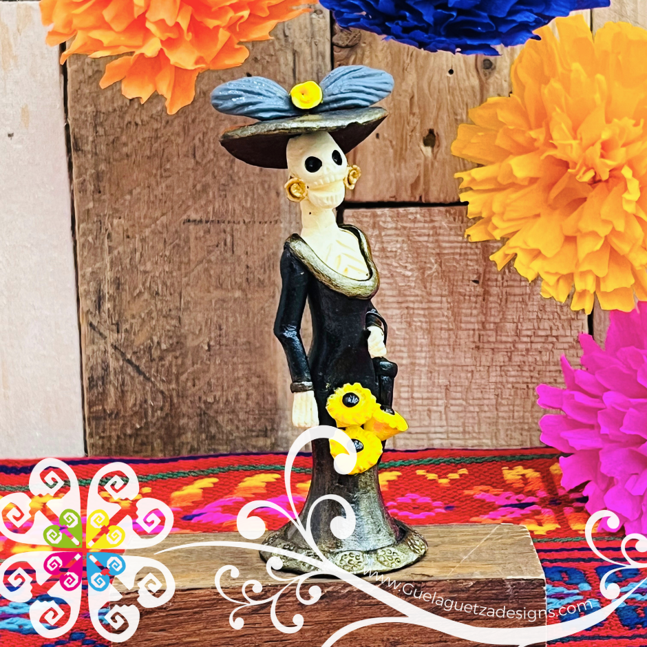 Mini Black Dress Fina Clay Catrina Michoacana - Capula Clay Home