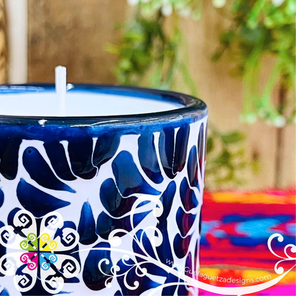 Large Cylinder Navy Blue Talavera Candle - Artisan Candles
