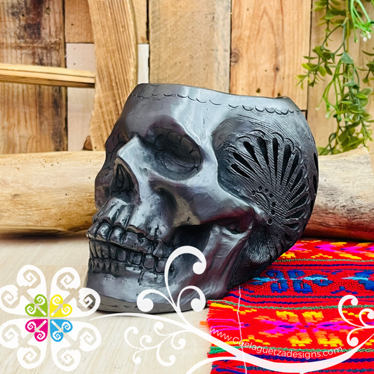 Large Macetera Craneo  - Black Clay Oaxaca