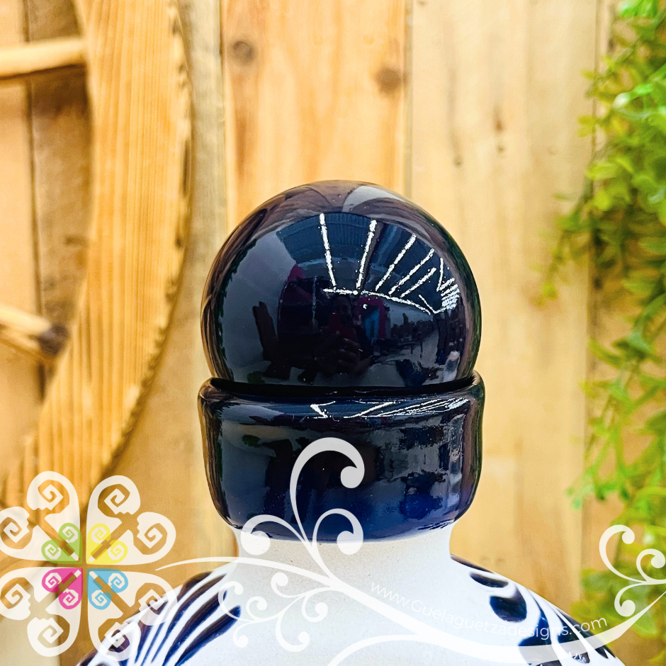 Cobalt Blue Espiga Tequilero Bottle - Clay Licorera