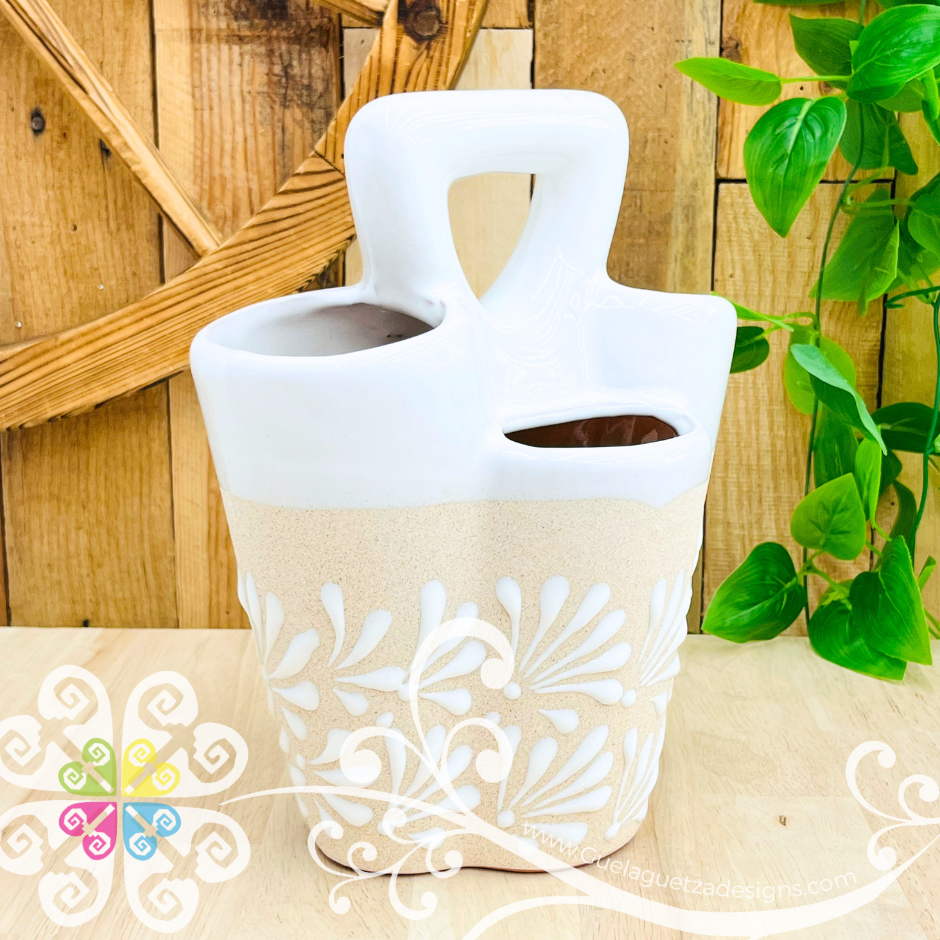 White Espiga Clay Utensil Holder - Spoon Holder