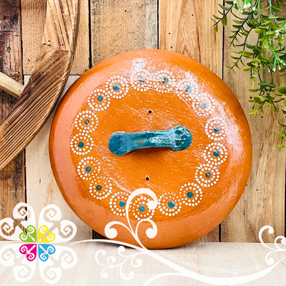 Large Puntos Capula Sencillo Tall Cazuela Barro con Tapa - Capula Sencillo Clay Cazuela