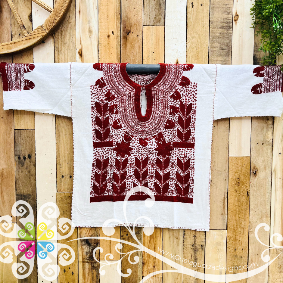 Medium Solid Colors Milpa Embroider 3/4 Sleeve Top - Blusa Bordada