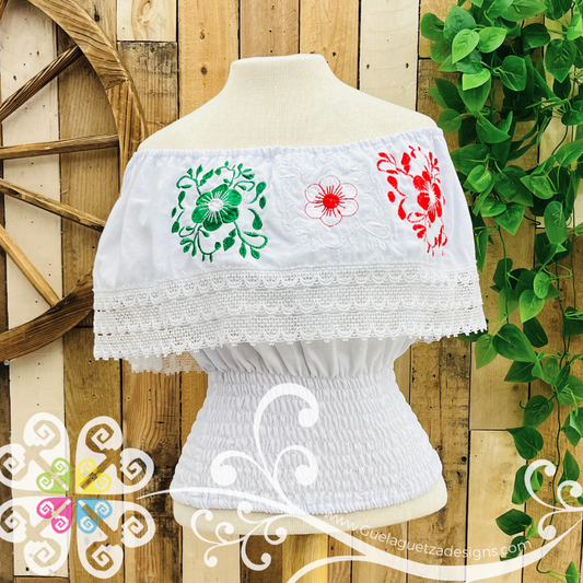 White Tricolor Flor de Campesina Crop Top - Women Top