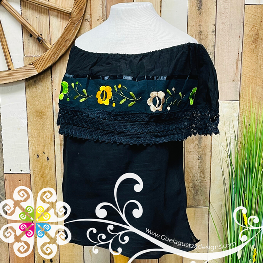 Black Campesina Embroider - Women Top
