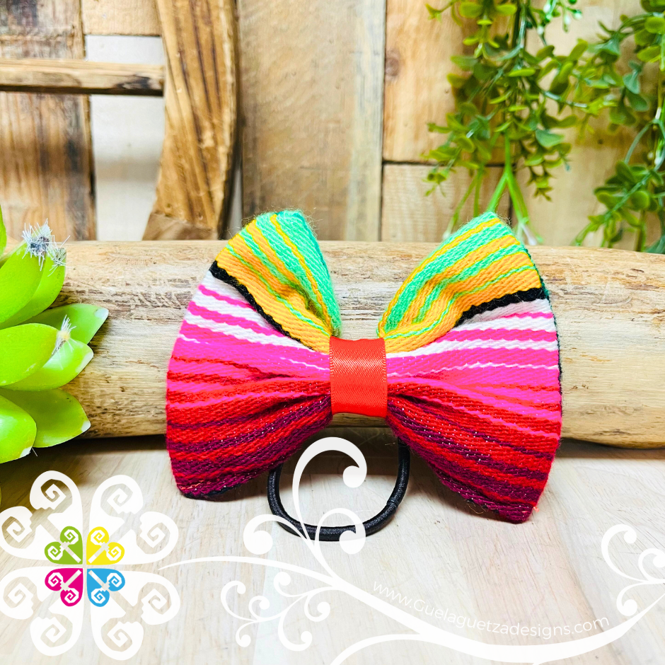 Rainbow Sarape Hair Bow - Hair Bow with Elastic