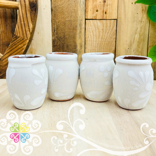 Mi Bautizo - White Espiga Tequilero Barrilito Set - Clay Tequilero Set