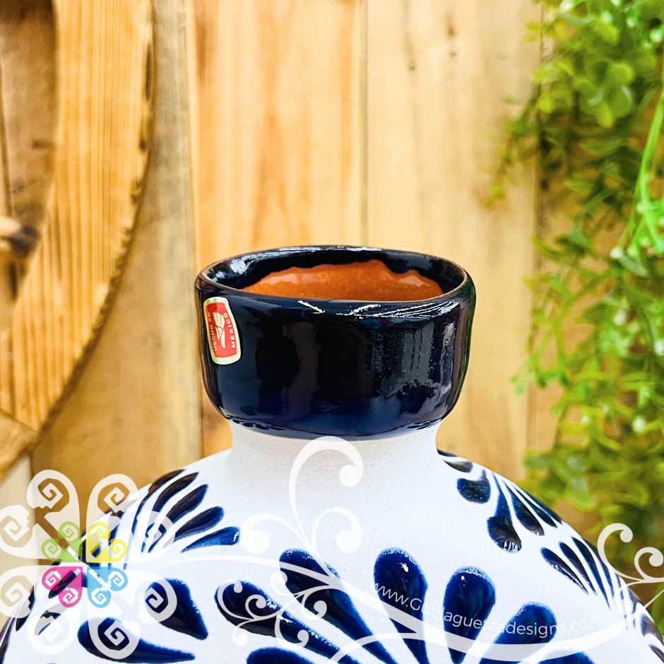 Cobalt Blue Espiga Tequilero Bottle - Clay Licorera