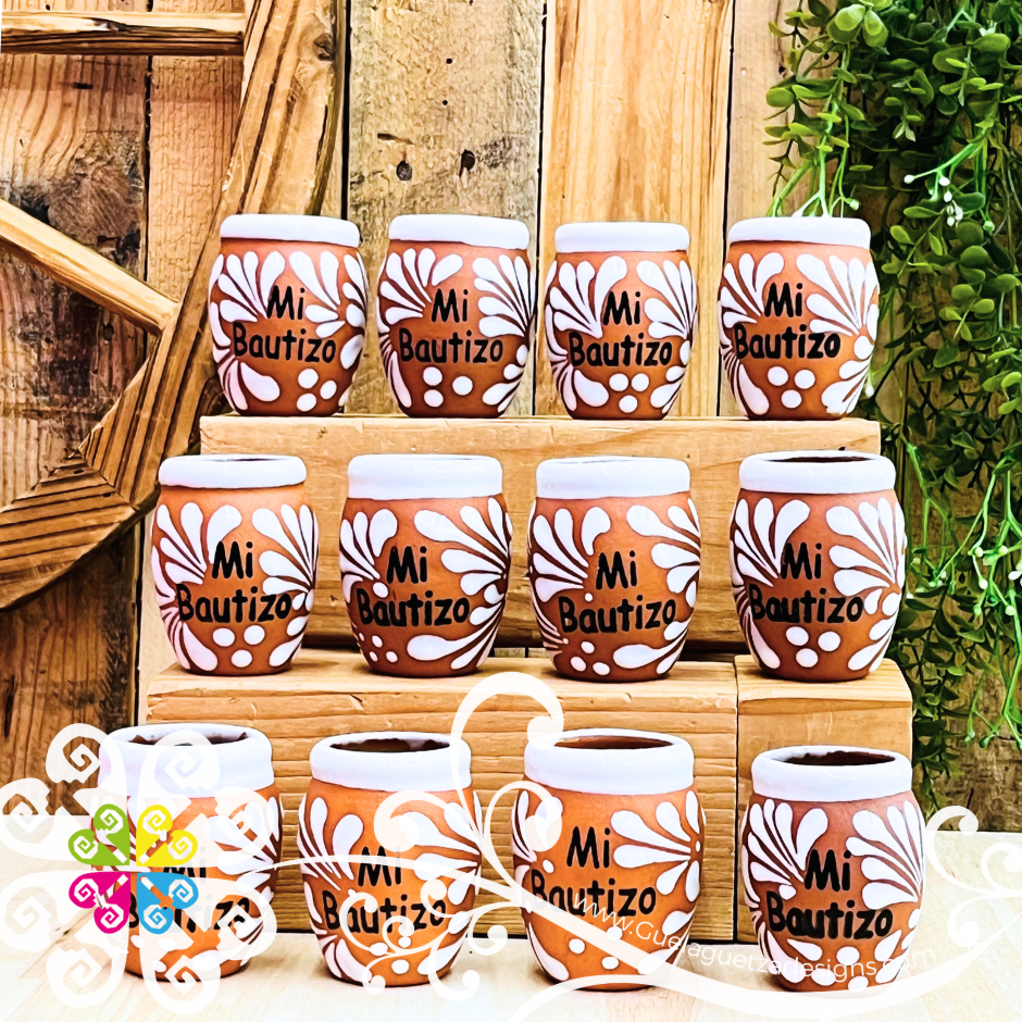 Mi Bautizo - Natural/White Tequilero Set - Clay Tequilero Set