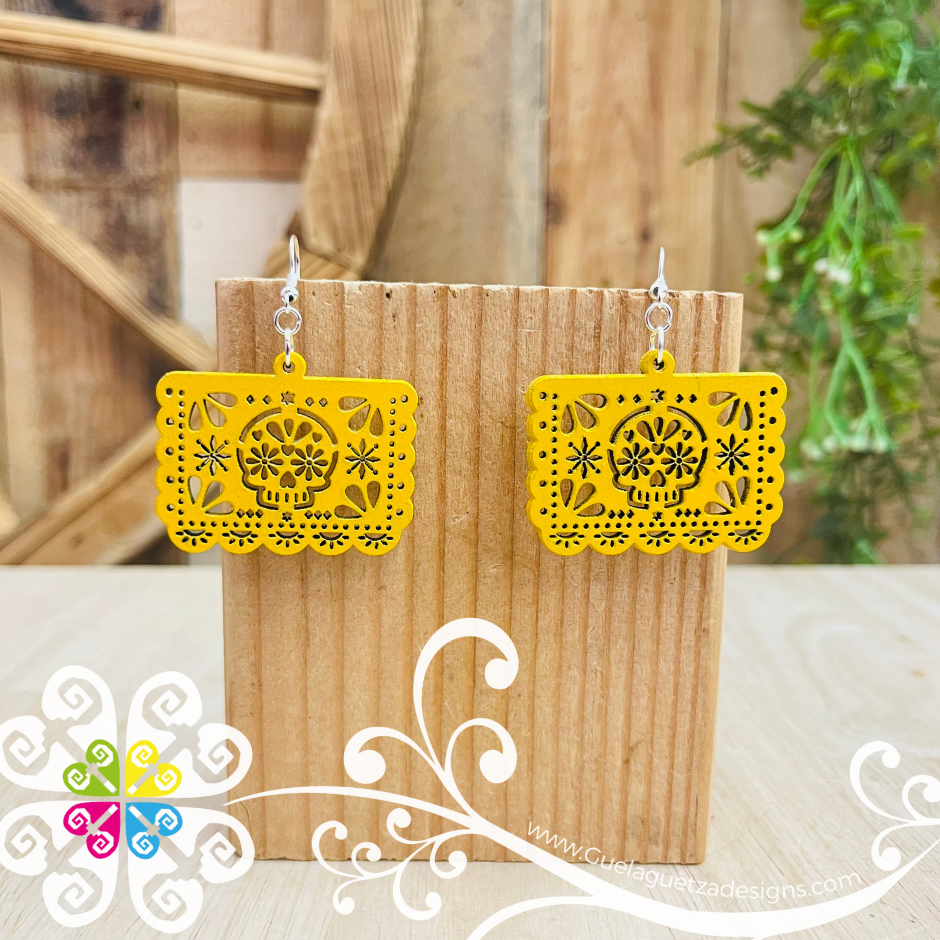 Small Papel Picado Wood Earrings - Wood Earrings