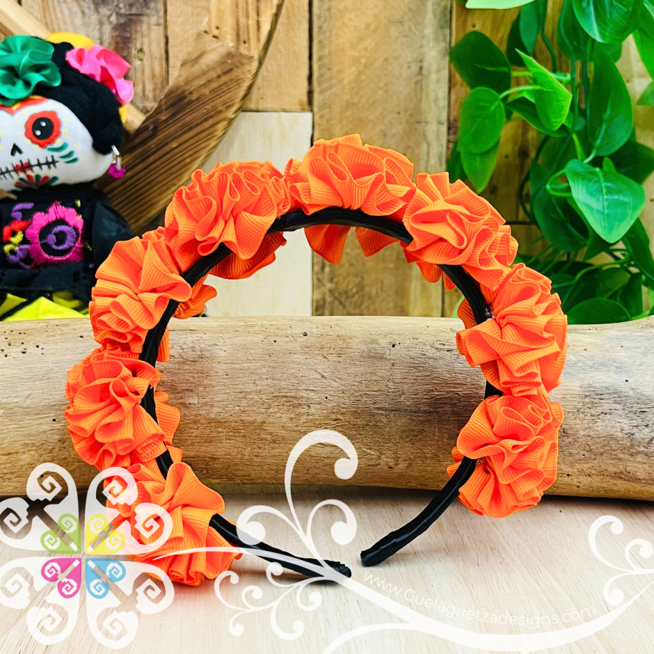 Orange Catrina Ribbon Flower Headband - Folkloric Headband