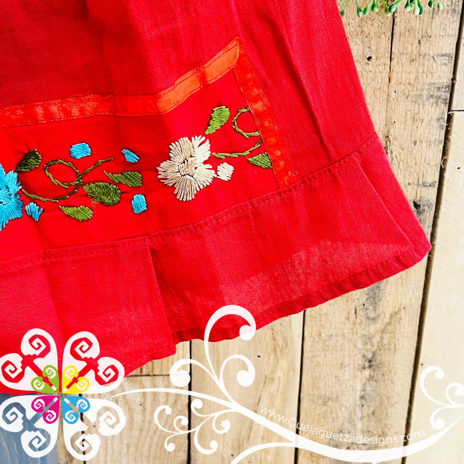 Red Aro Embroider Campesino Children Dress
