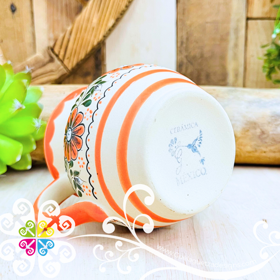 Orange Taza Ponchera Flores - Barro Alta Temperatura - Single Clay Mug