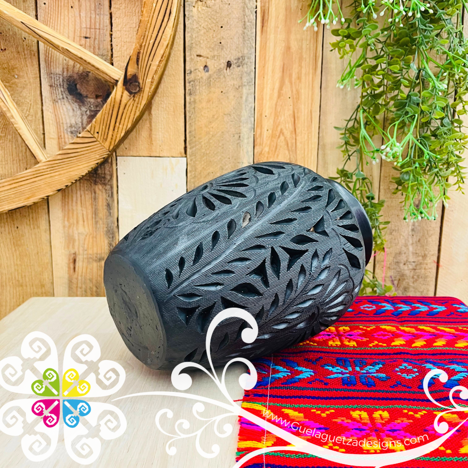 Large Calado Tibor Black Clay Vase - Barro Negro Oaxaca