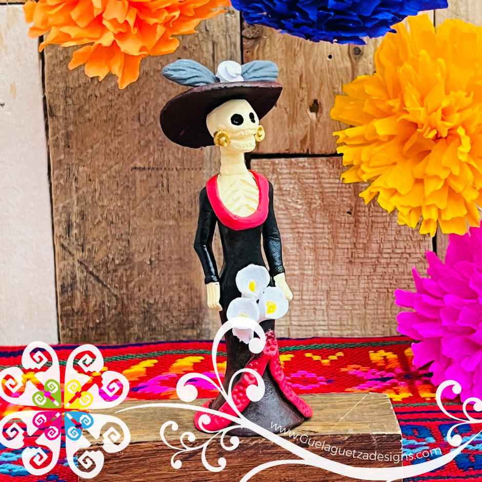 Mini Black Dress Fina Clay Catrina Michoacana - Capula Clay Home