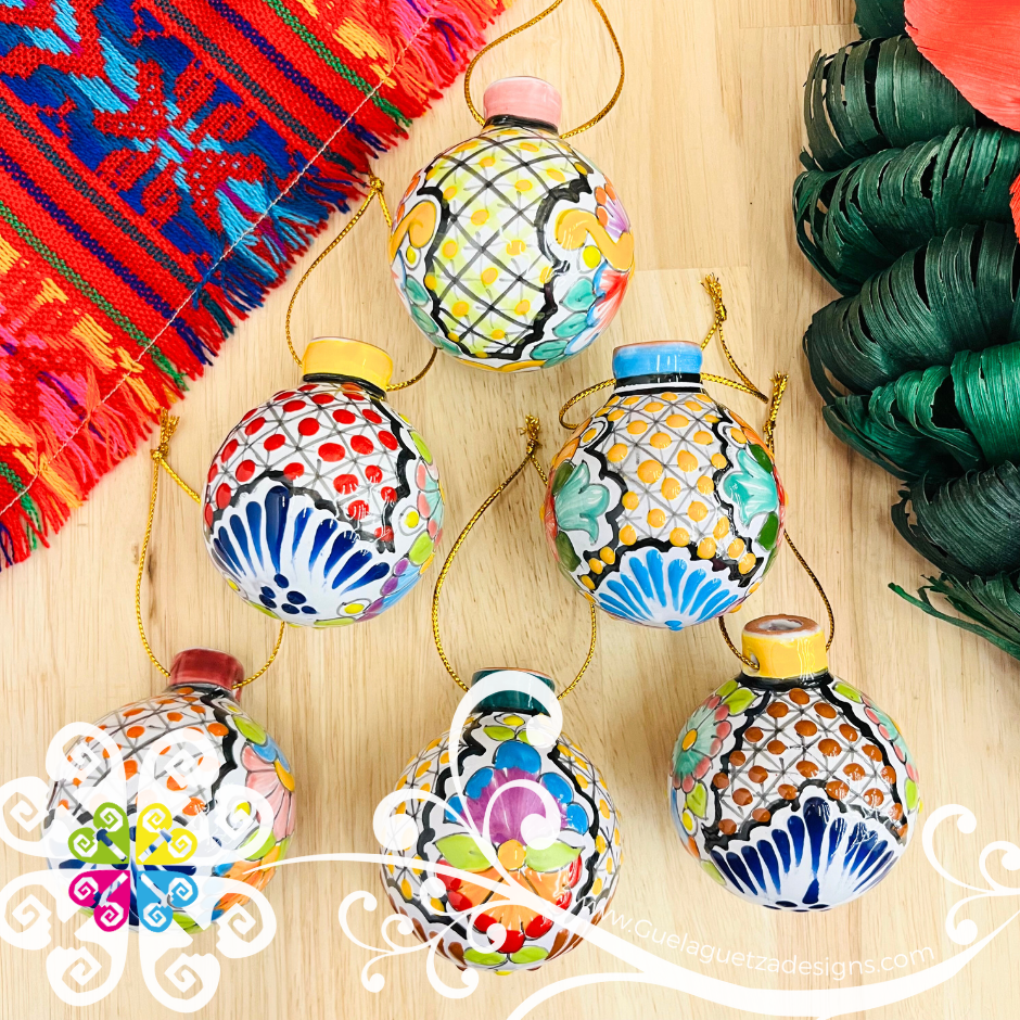 Floral Puebla Ornaments - Talavera Christmas Ornaments