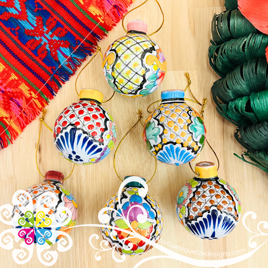 Floral Puebla Ornaments - Talavera Christmas Ornaments