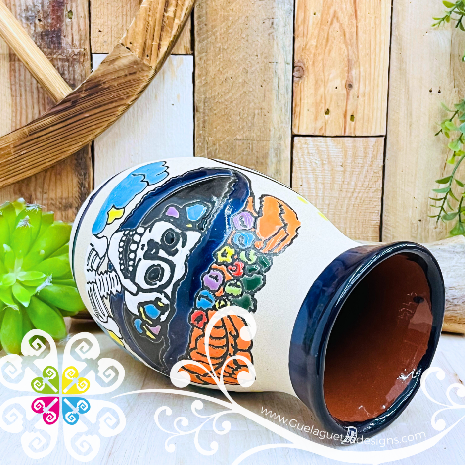 Navy Blue Catrina Ovulo Vase - Mexican Home Décor