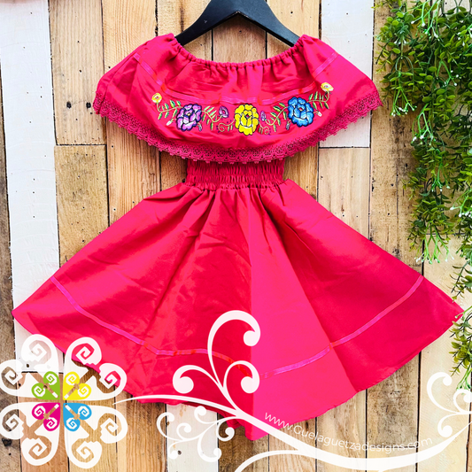 Fuchsia Tehuana Embroider Campesino Children Dress