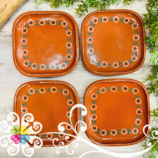 Set of 4 Square Medium Capula Traditional Plate - Set Capula Sencillo Clay Plate